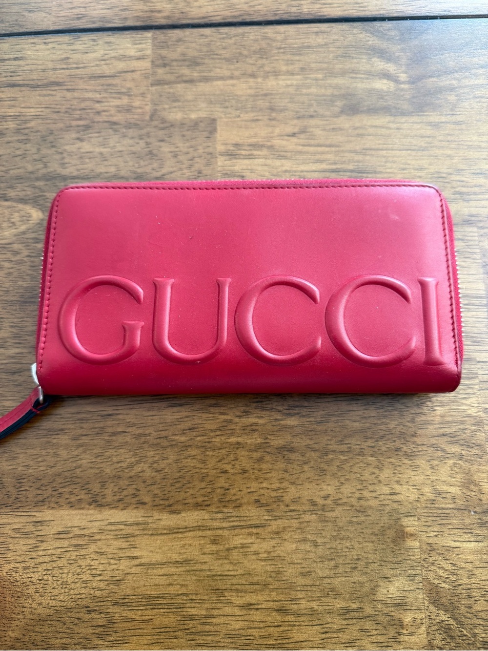 Gucci Red Embossed Leather Zip Wallet